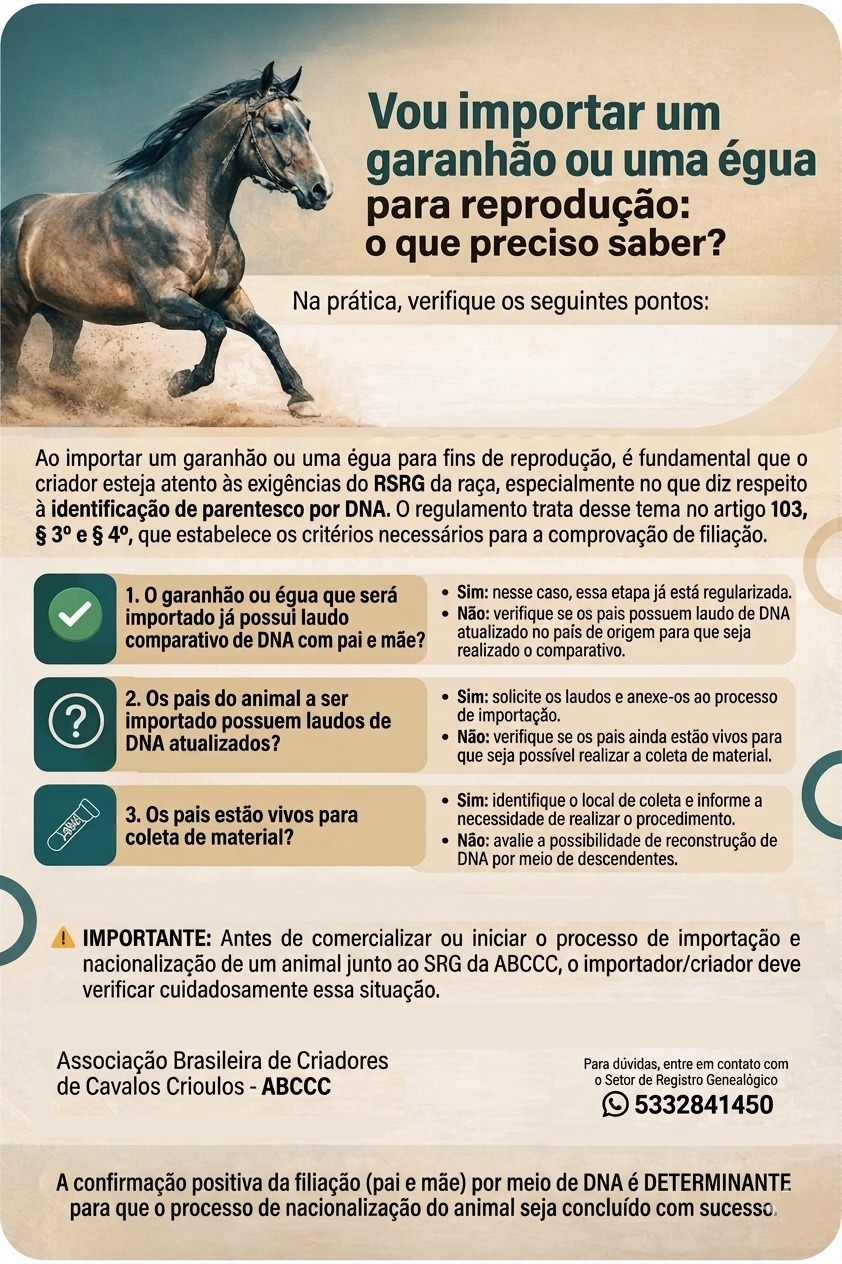 Importação de animais da raça crioula