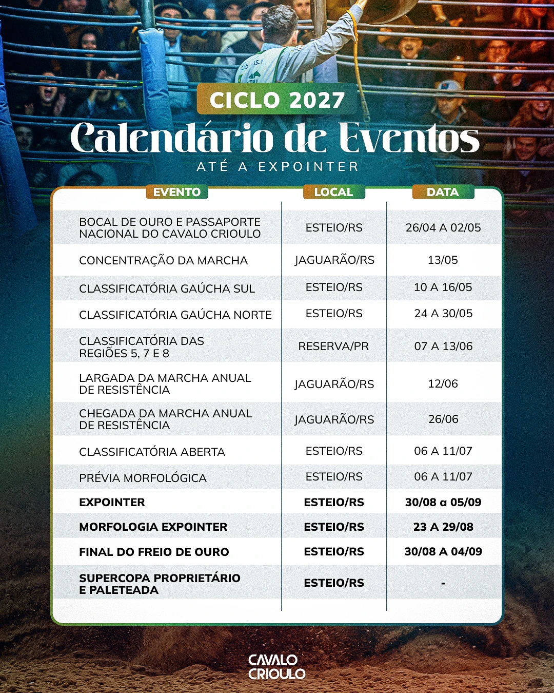 Eventos do cavalo crioulo em 2027